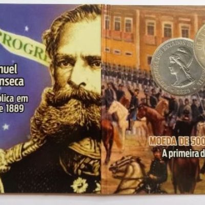 Folder com Moedas de 500 Reis - Prata - 1889 - 1ª da Republica - Brasil