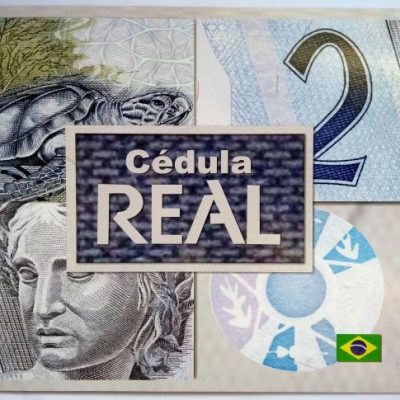 Folder com cédula de 2 Reais - Primeira família