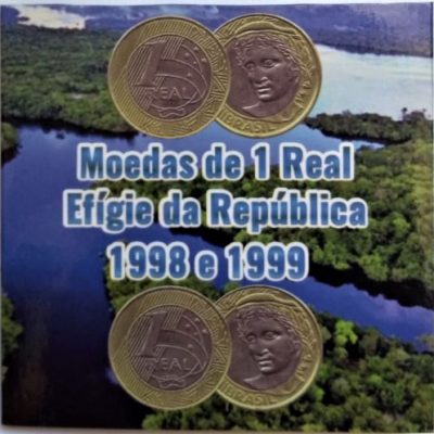 Folder com 2 Moedas de 1 Real - 1998 e 1999 - Brasil - Ótimo Estado