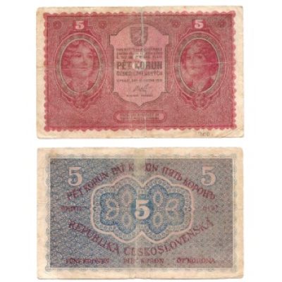 Cédula - Checoslováquia -1919 - 5 Korun