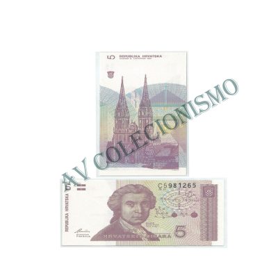 Cédula - Croacia - Km017 - 5 Dinara  -1991 - FE