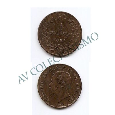 Moeda Italia - Km003.2 - 5 Centesimi - 1861M