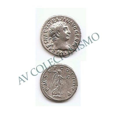 Moeda Império Romano - 1 DENÁRIO DE PRATA - Trajanus - 102 d.C
