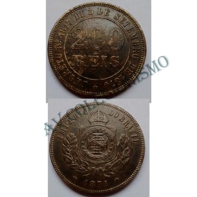 MNI 023 - Moeda 200 réis - Níquel - 1871 - SOB
