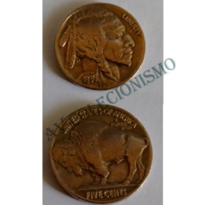 Moeda Estados Unidos da América - Km134 - Five Cent - Búfalo - 1936 - Cobre-Niquel