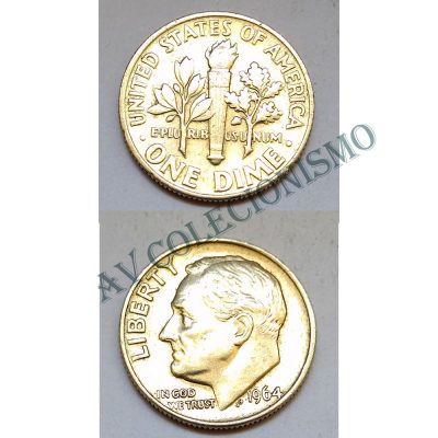 Moeda Estados Unidos da América - Km195 - Dime - 1964 - Prata