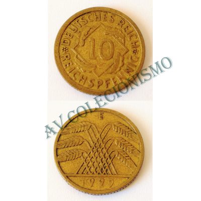 Moeda Alemanha - GWR - Km040 - 10 Pfennig - 1929E