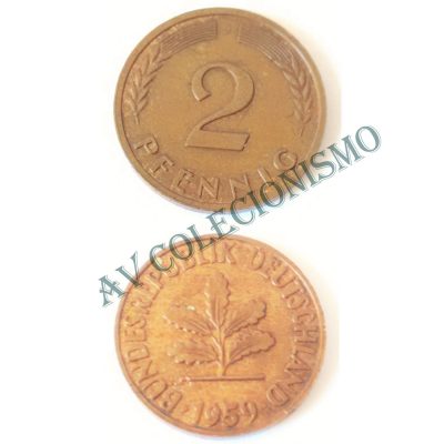 Moeda Alemanha - GFR - Km106 - 2 Pfennig - 1959J