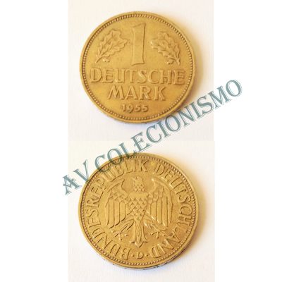 Moeda Alemanha - GFR - Km110 - 1 Mark - 1955D