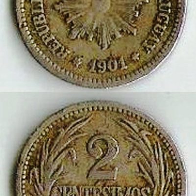 Moeda Uruguai - Km020 - 2 Centesimos - 1901A