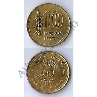 Moeda Argentina - Km072 - 10 Pesos - 1977