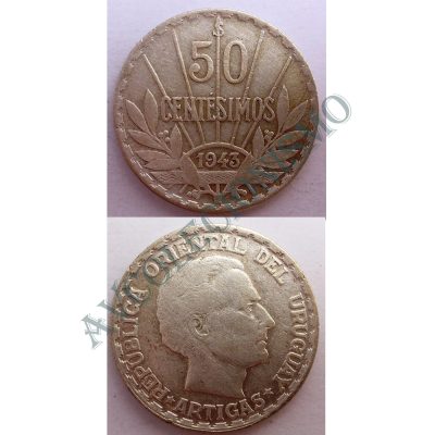 Moeda Uruguai - Km031 - 50 Centésimos - 1943 - Prata