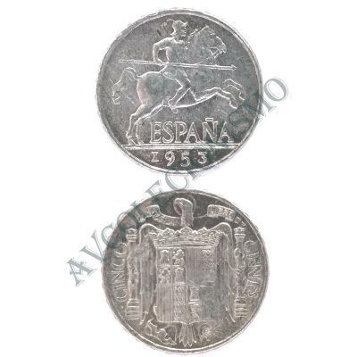 Moeda Espanha - KM0765 - 5 Centésimos - 1953
