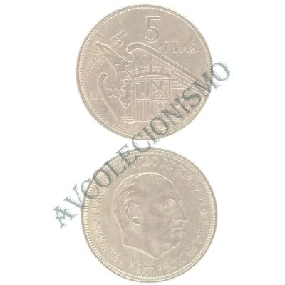 Moeda Espanha - KM0786 - 5 Pesetas - 1957