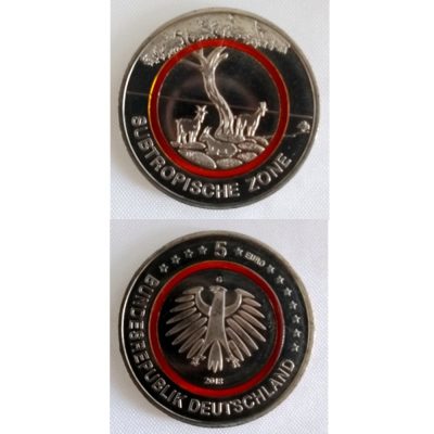 Moeda Alemanha - KmUC207 - 5 EUROS - Tri-metálica - 2018G - Zona SUBTROPICAL - CU-NI-Polímero - 27,25mm - 9 Gr - FC