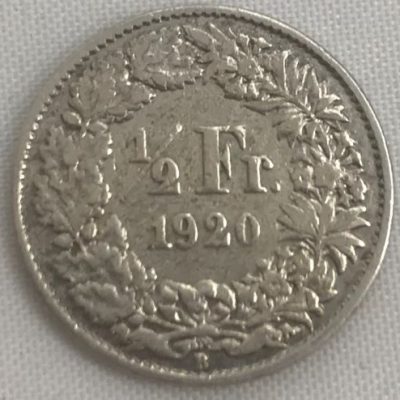 Moeda Suíça - Km023 - 1/2 Franco - 1920 - Prata - 2,50 Gr - 18,20 mm - Otima Peça