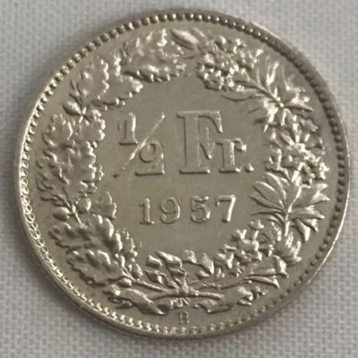 Moeda Suíça - Km023 - 1/2 Franco - 1957 - Prata - 2,50 Gr - 18,20 mm - Excepcional Peça - UNC