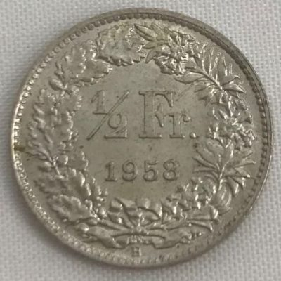 Moeda Suíça - Km023 - 1/2 Franco - 1958 - Prata - 2,50 Gr - 18,20 mm - Excepcional Peça - UNC