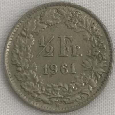 Moeda Suíça - Km023 - 1/2 Franco - 1961 - Prata - 2,50 Gr - 18,20 mm - Excelente Peça