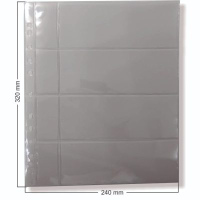 Folhas para 4 Cédulas c/ Espaço para Etiqueta - PVC - Furos Universais - 31Cm x23 Cm