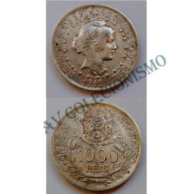 MPR 703 - Moeda 1000 réis - Prata - 1913 - Estela Ligada - SOB