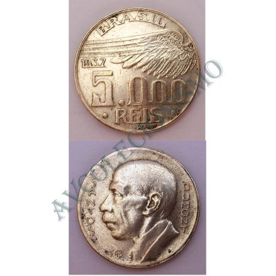 MPR 722 - Moeda 5000 réis - Prata - Santos Dumont - 1937 - MBC