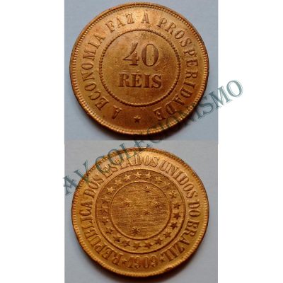 MBZ 827 - Moeda 40 Réis - Bronze - 1909 - SOB