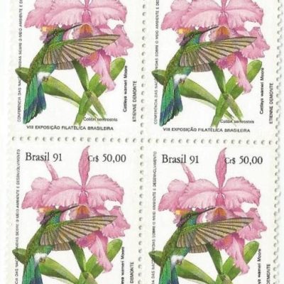 QC1755MINT - BRAPEX 91 - VIII EXPOSIÇÃO FILATÉLICA BRASILEIRA - VITÓRIA/ES - PRESERVAÇÃO DA MATA ATLÂNTICA - BEIJA-FLORES E ORQUÍDEAS- 1991 - MINT