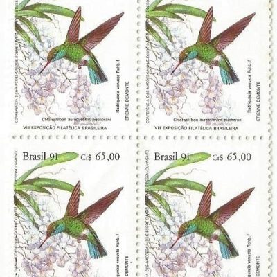 QC1757MINT - BRAPEX 91 - VIII EXPOSIÇÃO FILATÉLICA BRASILEIRA - VITÓRIA/ES - PRESERVAÇÃO DA MATA ATLÂNTICA - BEIJA-FLORES E ORQUÍDEAS- 1991 - MINT