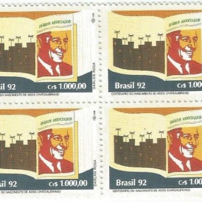 QC1822MINT - LITERATURA BRASILEIRA DIA DO LIVRO - CENTENÁRIO DO NASCIMENTO DE FRANCISCO ASSIS CHATEAUBRIAND BANDEIRA DE MELO, JORNALISTA (1892-1968) - 1992 - MINT